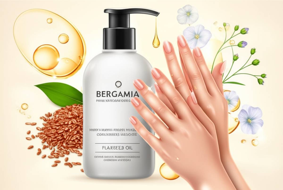 کرم مرطوب کننده پمپی دست و ناخن برگامیا | حاوی روغن کتان